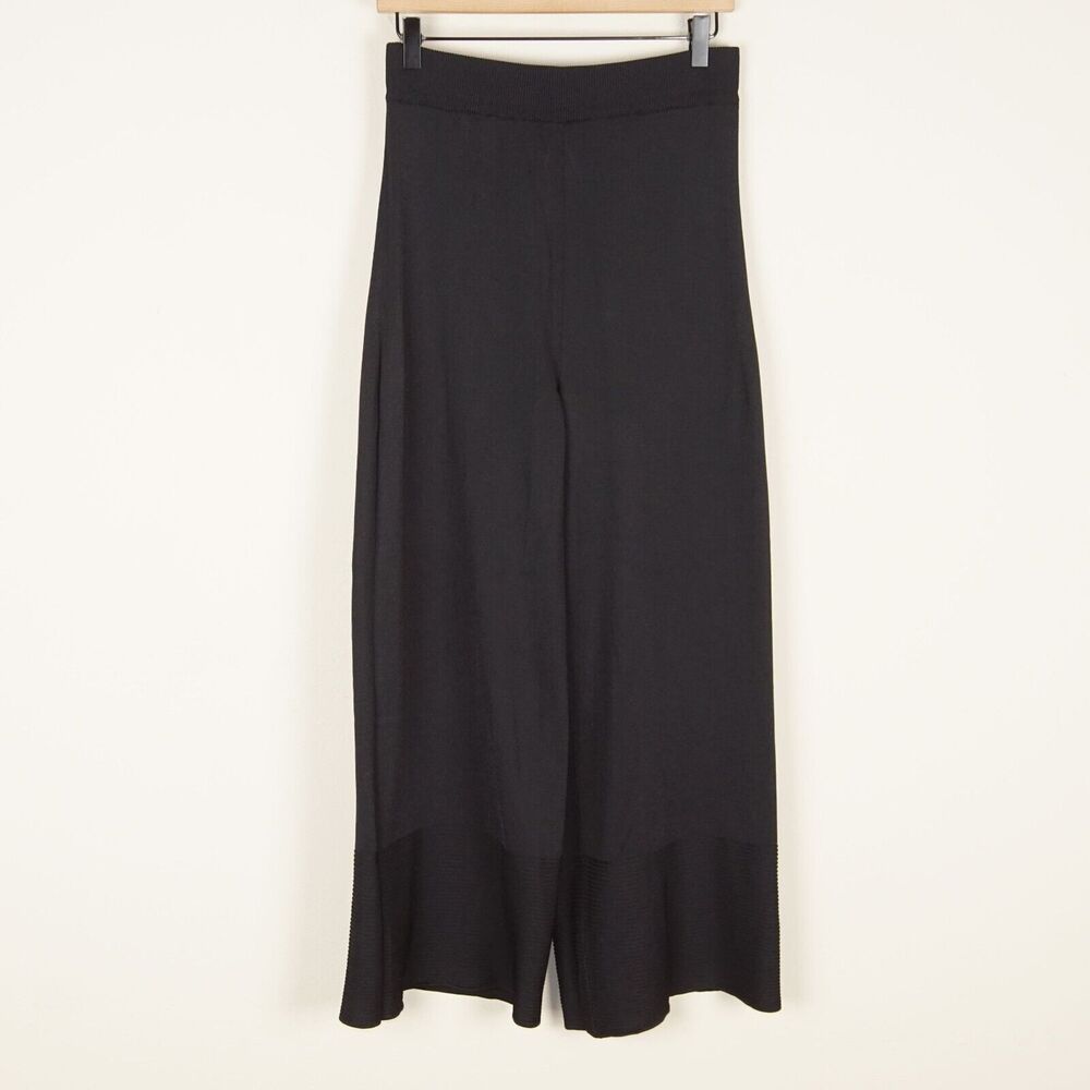 Rotunda Black Knit High Waist Wide Leg Trousers Womens Pants Sz M